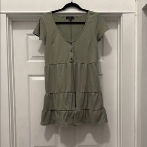 Olive Green Button-Front Tiered Top
